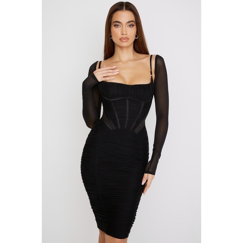 B53 House of CB‎ Freyja Corset Mini Dress Small Black Bodycon Sexy Night Out